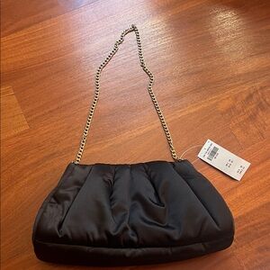 Abercrombie Elegant Black Satin Clutch with Gold Chain